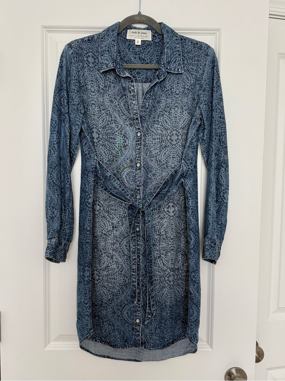 Cloth & Stone x Anthropologie Blue Printed Denim Midi Shirt Dress SZ: XS